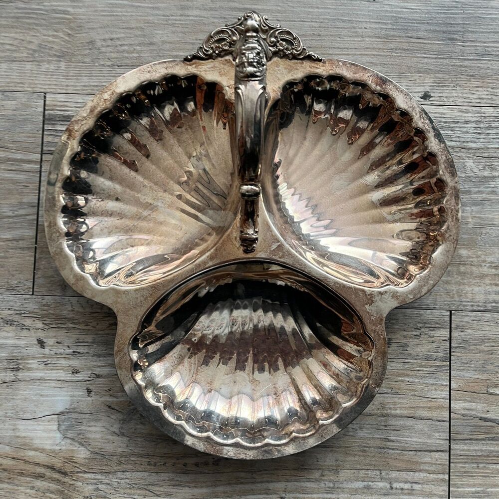 VTG Baroque by Wallace Heavy Silver Plate Divided Sections Shell Design Serving